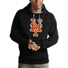 New York Mets Antigua Victory Pullover Team Logo Hoodie - Black Hoodies