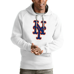 New York Mets Antigua Victory Pullover Team Logo Hoodie - White Hoodies