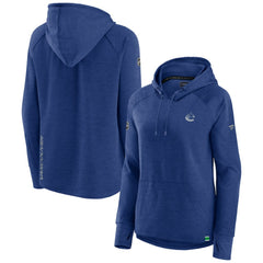 Vancouver Canucks Fanatics Women's Authentic Pro Pullover Hoodie - Heather Blue | US 5102232