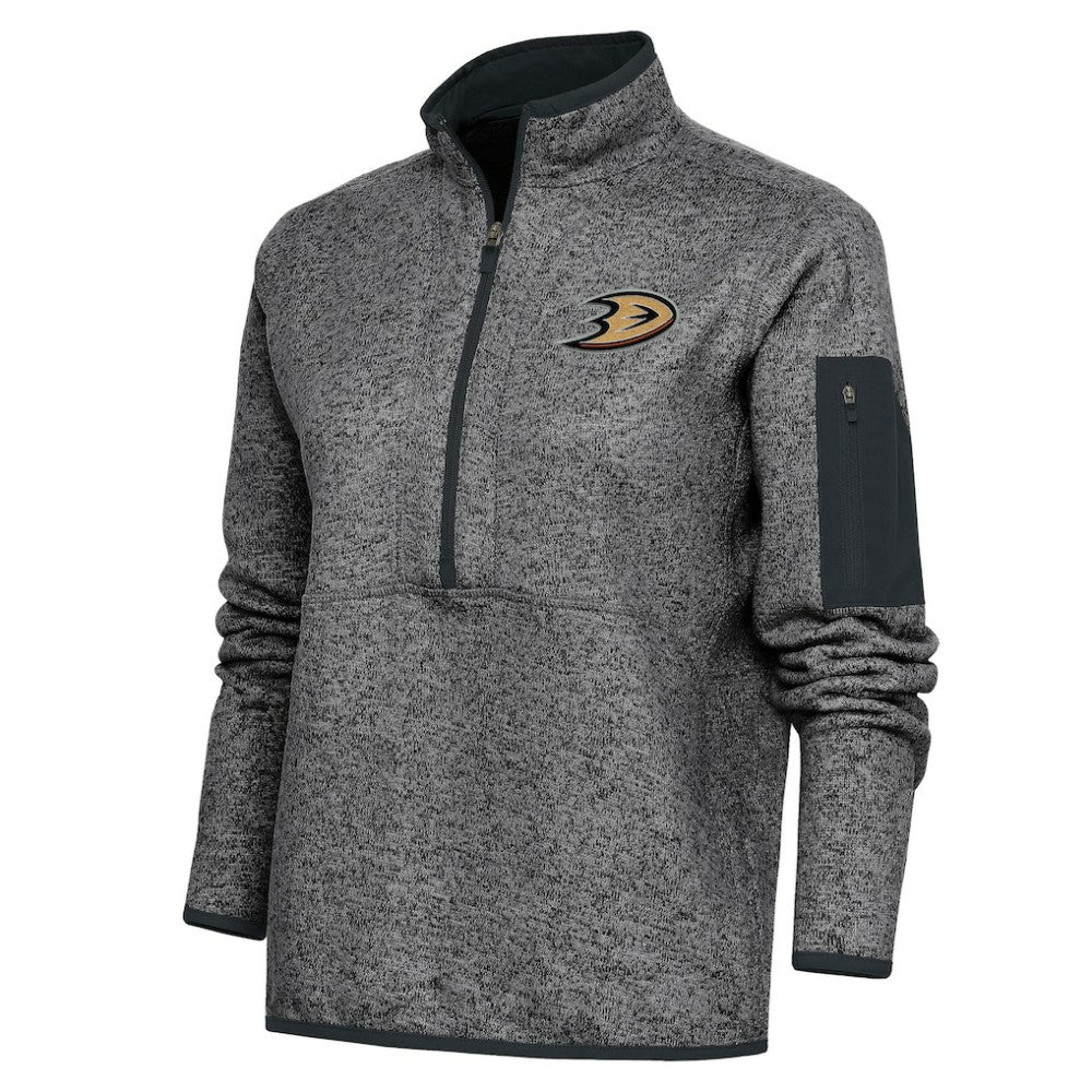 Anaheim Ducks Antigua Women's Team Logo Fortune Quarter-Zip Jacket - Heather Charcoal | US 5104378
