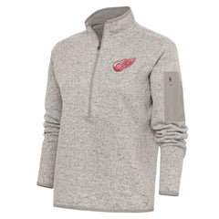 Detroit Red Wings Antigua Women's Team Logo Fortune Quarter-Zip Jacket - Oatmeal | US 5104424