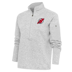 New Jersey Devils Antigua Women's Team Logo Fortune Quarter-Zip Jacket - Heather Gray | US 5104450