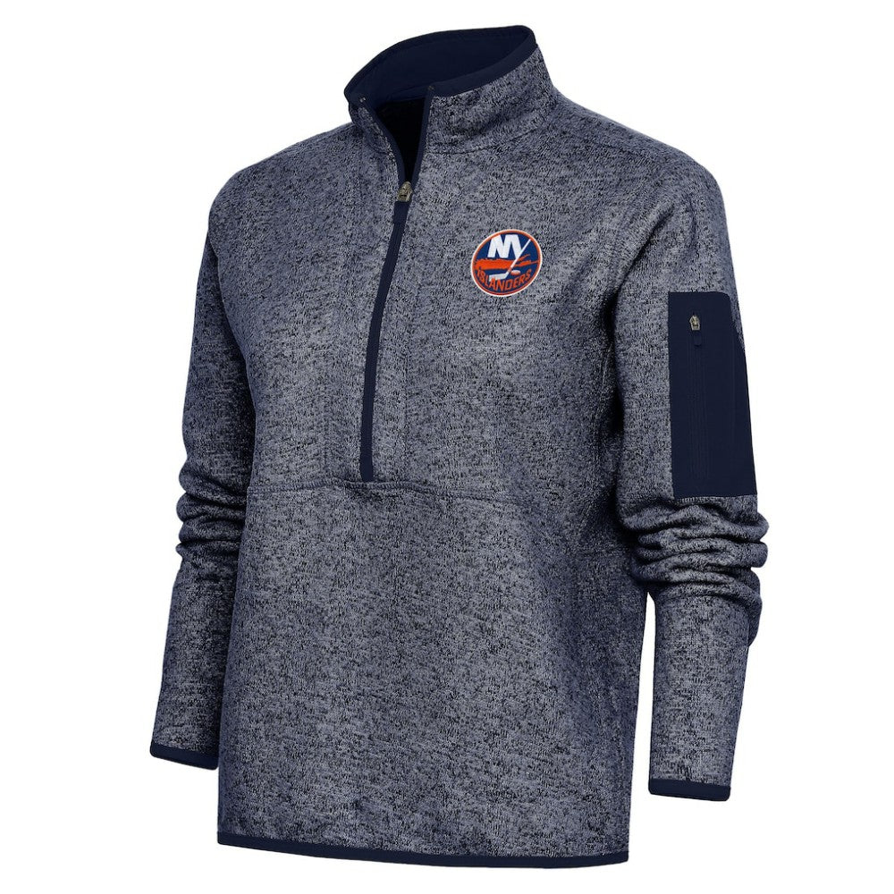 New York Islanders Antigua Women's Team Logo Fortune Quarter-Zip Jacket - Heather Navy | US 5104454