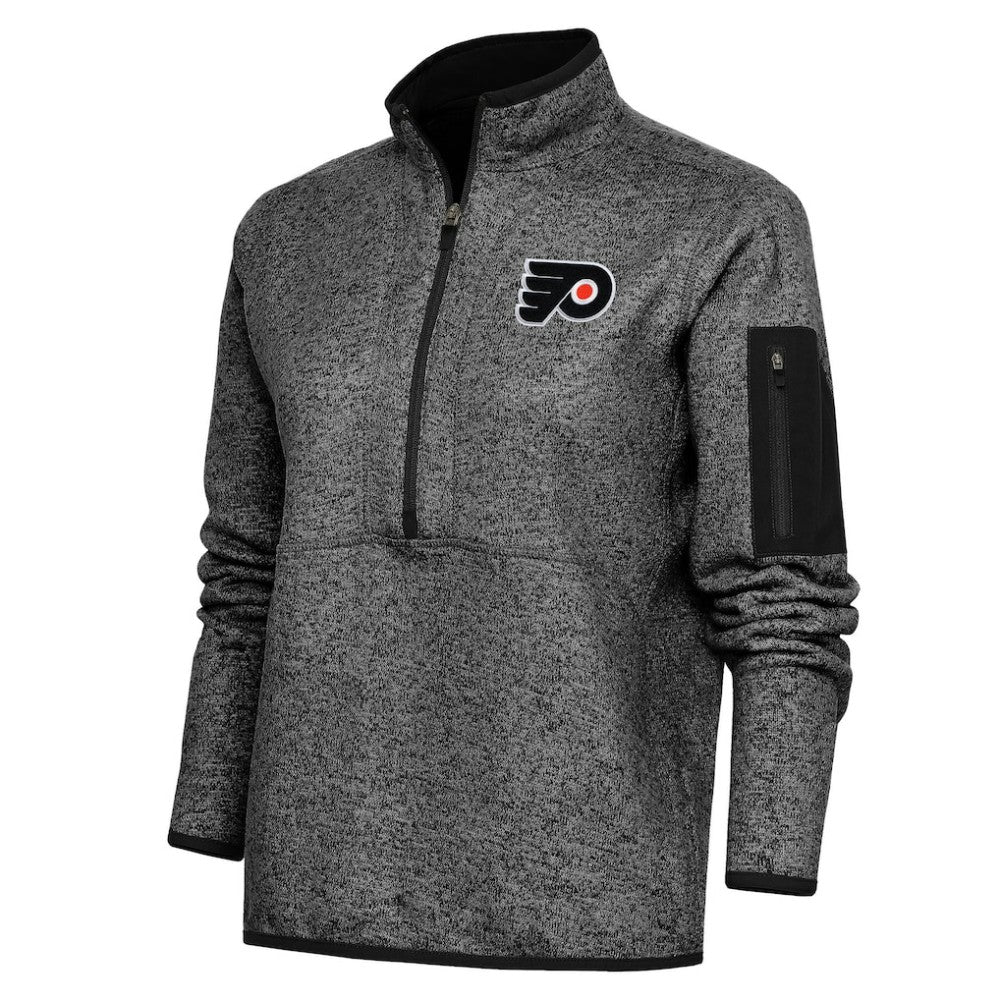 Philadelphia Flyers Antigua Women's Team Logo Fortune Quarter-Zip Jacket - Heather Black | US 5104464