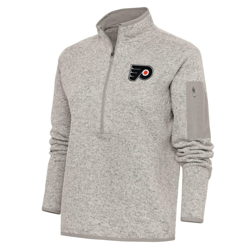 Philadelphia Flyers Antigua Women's Team Logo Fortune Quarter-Zip Jacket - Oatmeal | US 5104467