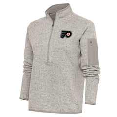 Philadelphia Flyers Antigua Women's Team Logo Fortune Quarter-Zip Jacket - Oatmeal | US 5104467