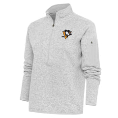 Pittsburgh Penguins Antigua Women's Team Logo Fortune Quarter-Zip Jacket - Heather Gray | US 5104470