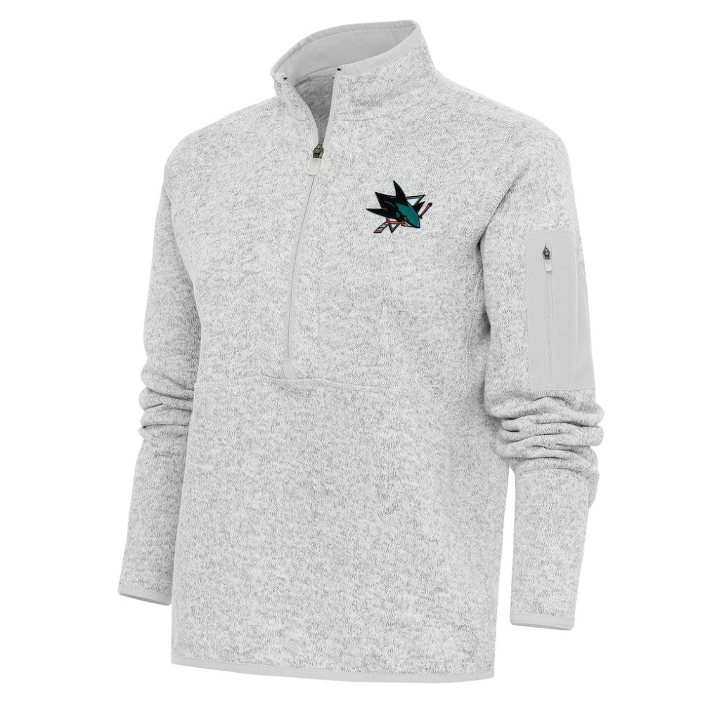 San Jose Sharks Antigua Women's Team Logo Fortune Quarter-Zip Jacket - Heather Gray | US 5104474