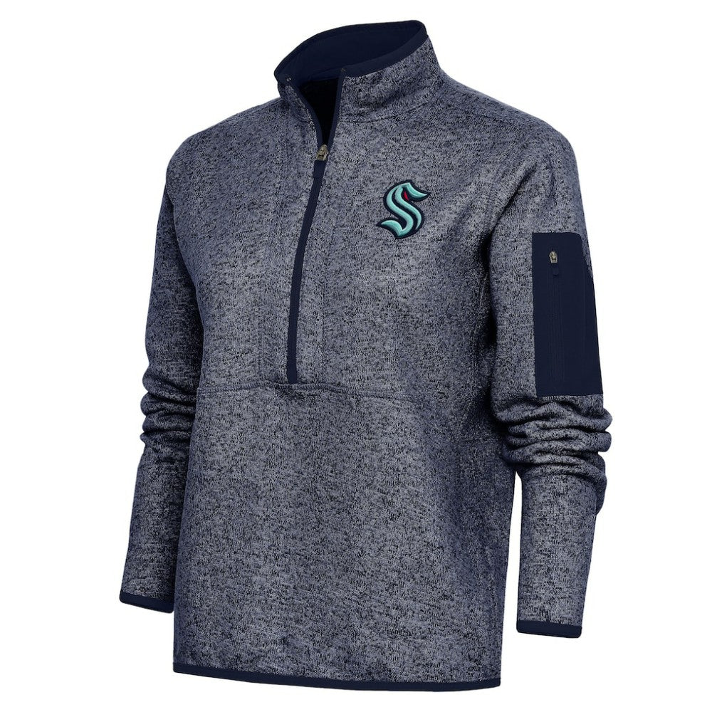 Seattle Kraken Antigua Women's Team Logo Fortune Quarter-Zip Jacket - Heather Navy | US 5104478