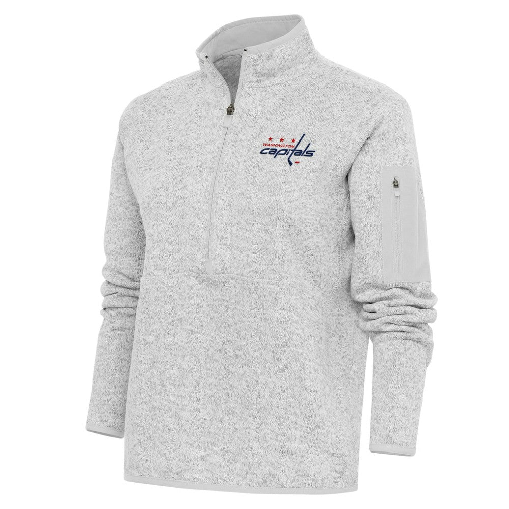 Washington Capitals Antigua Women's Team Logo Fortune Quarter-Zip Jacket - Heather Gray | US 5104501