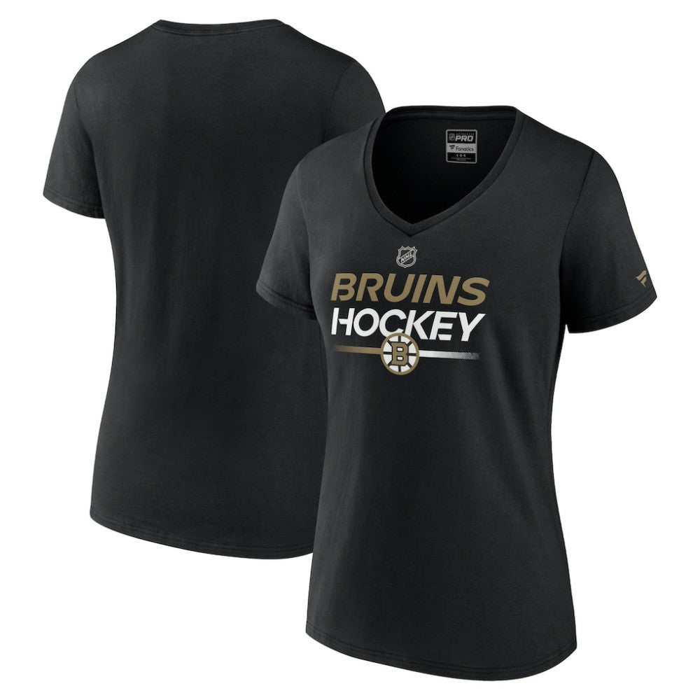 Boston Bruins Fanatics Women's Authentic Pro V-Neck T-Shirt - Black | US 5105363
