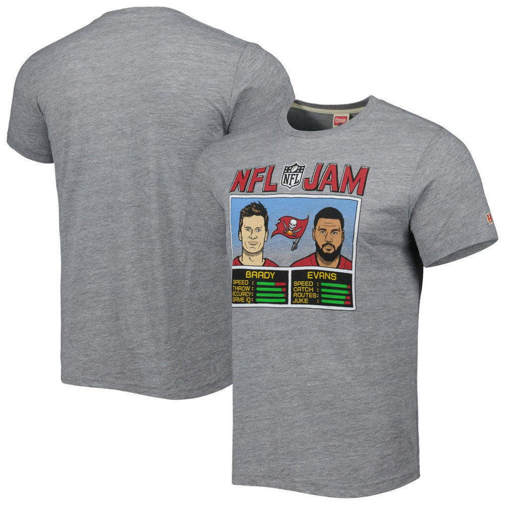 Tom Brady & Mike Evans Tampa Bay Buccaneers Homage Unisex NFL Jam Tri-Blend T-Shirt - Heather Gray T-shirts