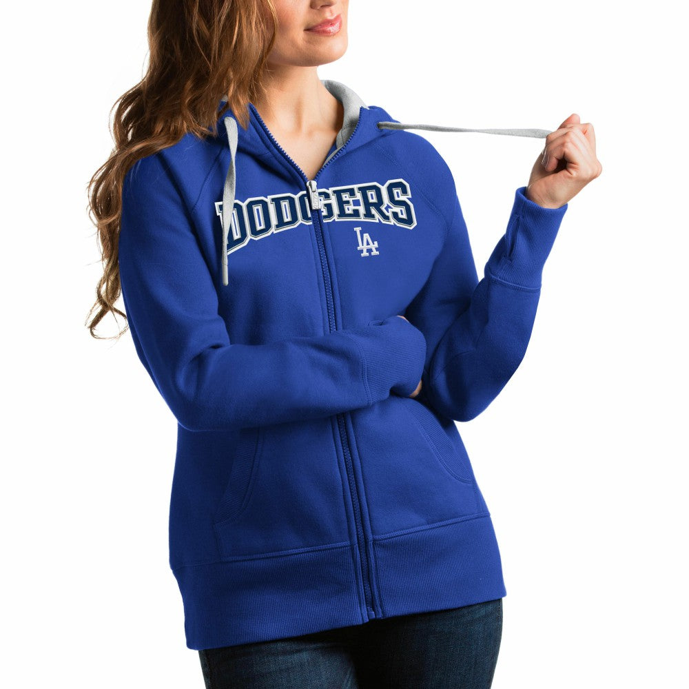 Los Angeles Dodgers Antigua Women's Team Logo Victory Full-Zip Hoodie - Royal Hoodies