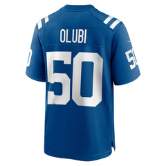 Segun Olubi Indianapolis Colts Game Player Jersey - Royal Jerseys