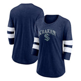 Seattle Kraken Fanatics Women's Special Edition 2.0 Barn Burner 3/4 Sleeve T-Shirt - Heather Deep Sea Blue | US 5114176
