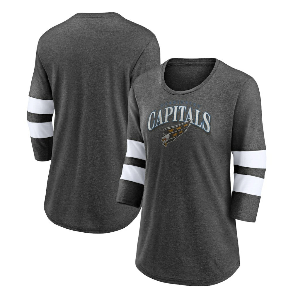 Washington Capitals Fanatics Women's Special Edition 2.0 Barn Burner 3/4 Sleeve T-Shirt - Heather Charcoal | US 5114186