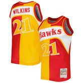 Dominique Wilkins Atlanta Hawks Hardwood Classics 1986/87 Split Swingman Jersey Yellow/Red - Mitchell & Ness