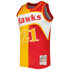 Dominique Wilkins Atlanta Hawks Hardwood Classics 1986/87 Split Swingman Jersey Yellow/Red - Mitchell & Ness