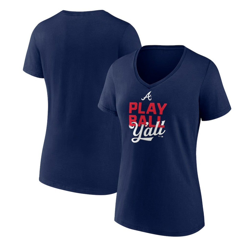 Atlanta Braves Women's Play Ball V-Neck T-Shirt - Navy T-shirts