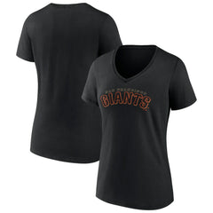 San Francisco Giants Women's Giants Alternate Club Lettering V-Neck T-Shirt - Black T-shirts