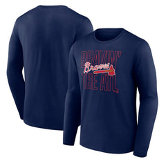 Atlanta Braves Pitch Out Long Sleeve T-Shirt - Navy T-shirts