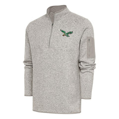 Philadelphia Eagles Antigua Throwback Fortune Quarter-Zip Pullover Jacket - Oatmeal Pullover