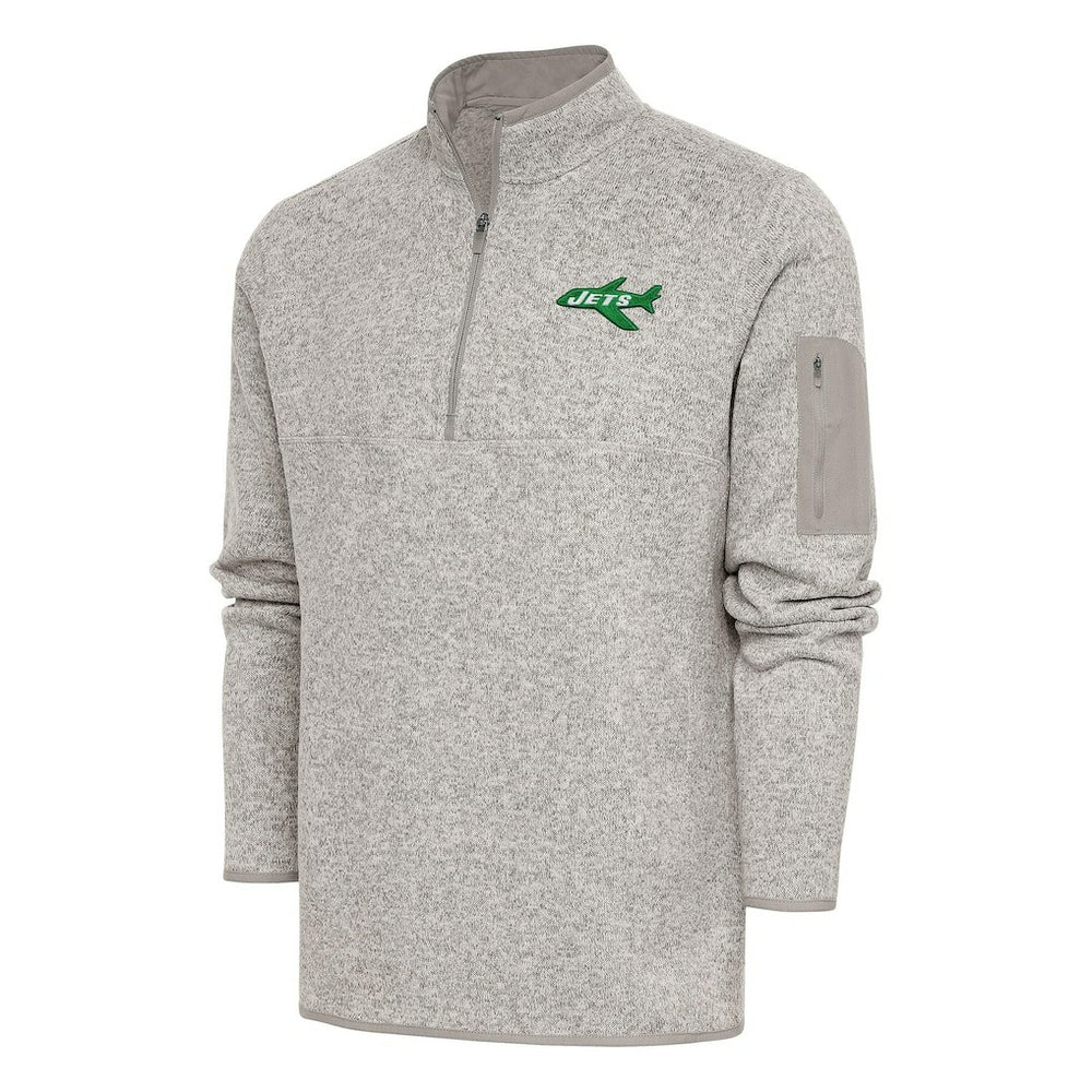 New York Jets Antigua Throwback Fortune Quarter-Zip Pullover Jacket - Oatmeal Pullover
