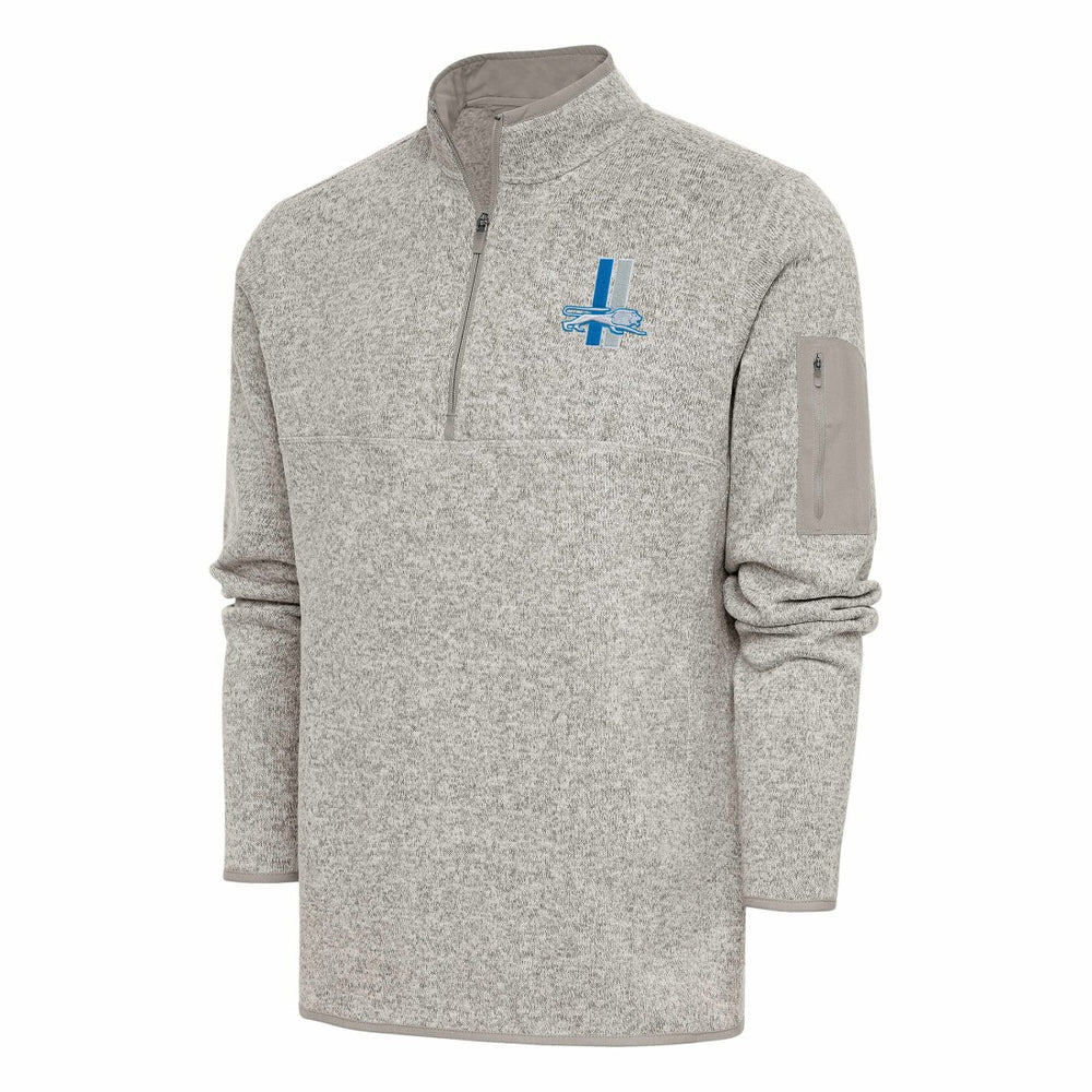 Detroit Lions Antigua Throwback Fortune Quarter-Zip Pullover Jacket - Oatmeal Pullover