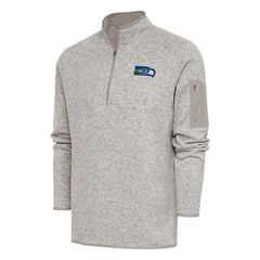 Seattle Seahawks Antigua Throwback Fortune Quarter-Zip Pullover Jacket - Oatmeal Pullover