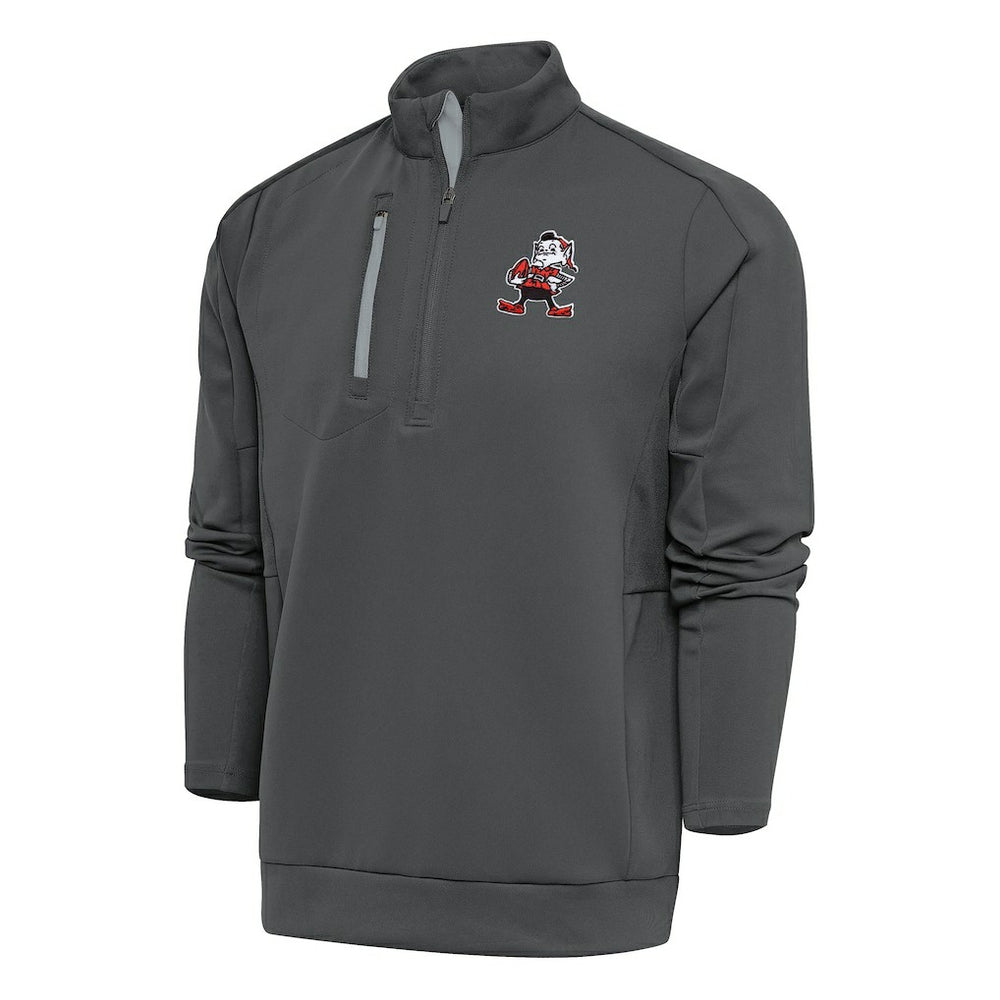 Cleveland Browns Antigua Team Logo Throwback Generation Quarter-Zip Pullover Top - Charcoal Pullover