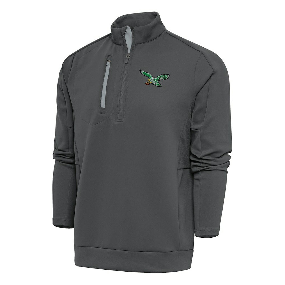 Philadelphia Eagles Antigua Team Logo Throwback Generation Quarter-Zip Pullover Top - Charcoal Pullover