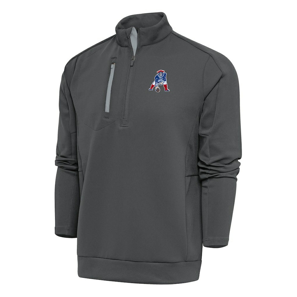 New England Patriots Antigua Team Logo Throwback Generation Quarter-Zip Pullover Top - Charcoal Pullover