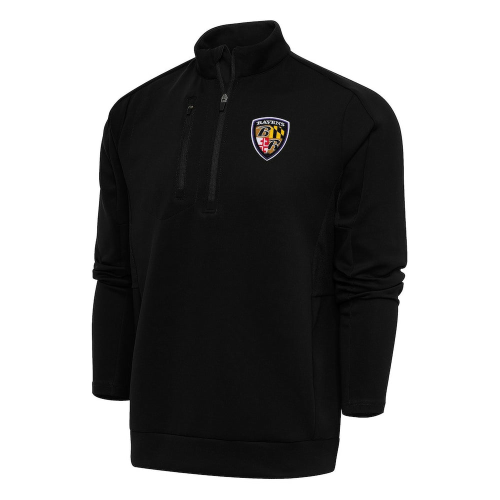 Baltimore Ravens Antigua Team Logo Throwback Generation Quarter-Zip Pullover Top - Black Pullover