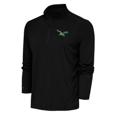 Philadelphia Eagles Antigua Team Logo Throwback Tribute Quarter-Zip Pullover Top - Black Pullover