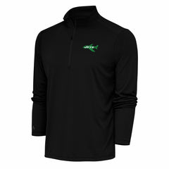 New York Jets Antigua Team Logo Throwback Tribute Quarter-Zip Pullover Top - Black Pullover