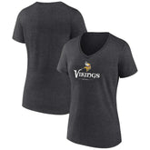 Minnesota Vikings Women's Logo Team Lockup V-Neck T-Shirt - Charcoal T-shirts