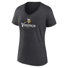 Minnesota Vikings Women's Logo Team Lockup V-Neck T-Shirt - Charcoal T-shirts
