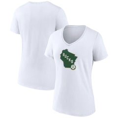 Milwaukee Bucks Women's Alternate Logo V-Neck T-Shirt White