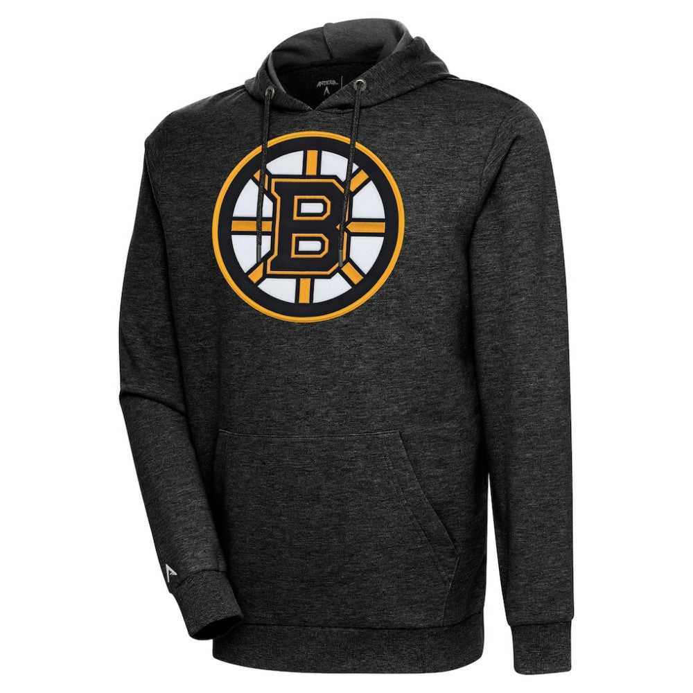 Boston Bruins Antigua Logo Action Chenille Pullover Hoodie - Heather Black | US 5125717
