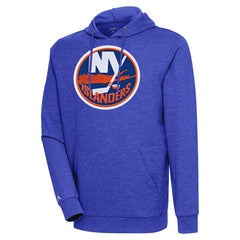 New York Islanders Antigua Logo Action Chenille Pullover Hoodie - Heather Royal | US 5125836