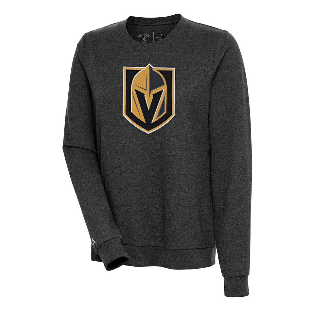 Vegas Golden Knights Antigua Women's Action Crewneck Chenille Pullover Sweatshirt - Heather Black | US 5126177
