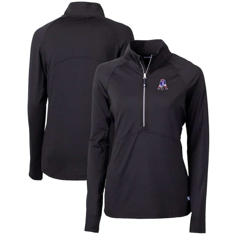 New England Patriots Cutter & Buck Women's Throwback Logo Adapt Eco Knit Stretch Recycled Half-Zip Pullover Top - Black Pullover