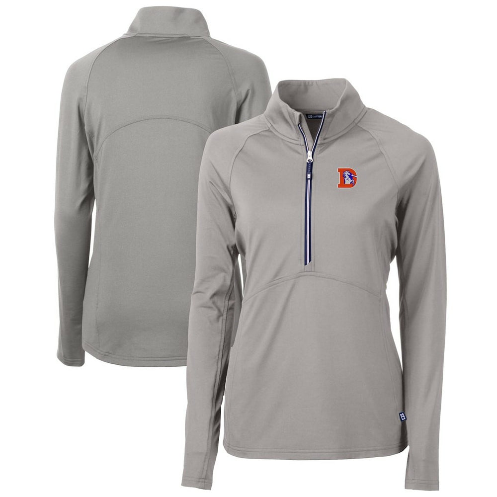 Denver Broncos Cutter & Buck Women's Throwback Logo Adapt Eco Knit Stretch Recycled Half-Zip Pullover Top - Gray Pullover