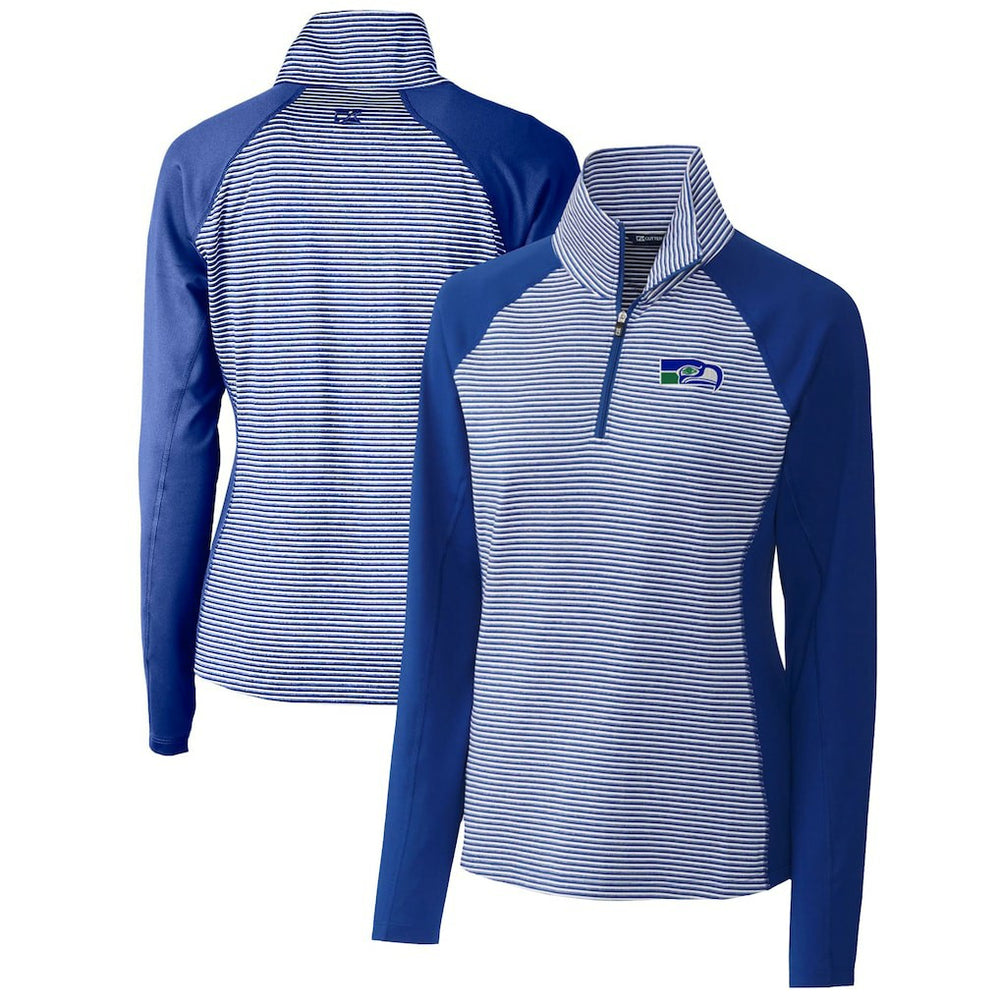 Seattle Seahawks Cutter & Buck Women's Throwback Logo Forge Tonal Stripe Stretch Half-Zip Pullover Top - Royal Pullover