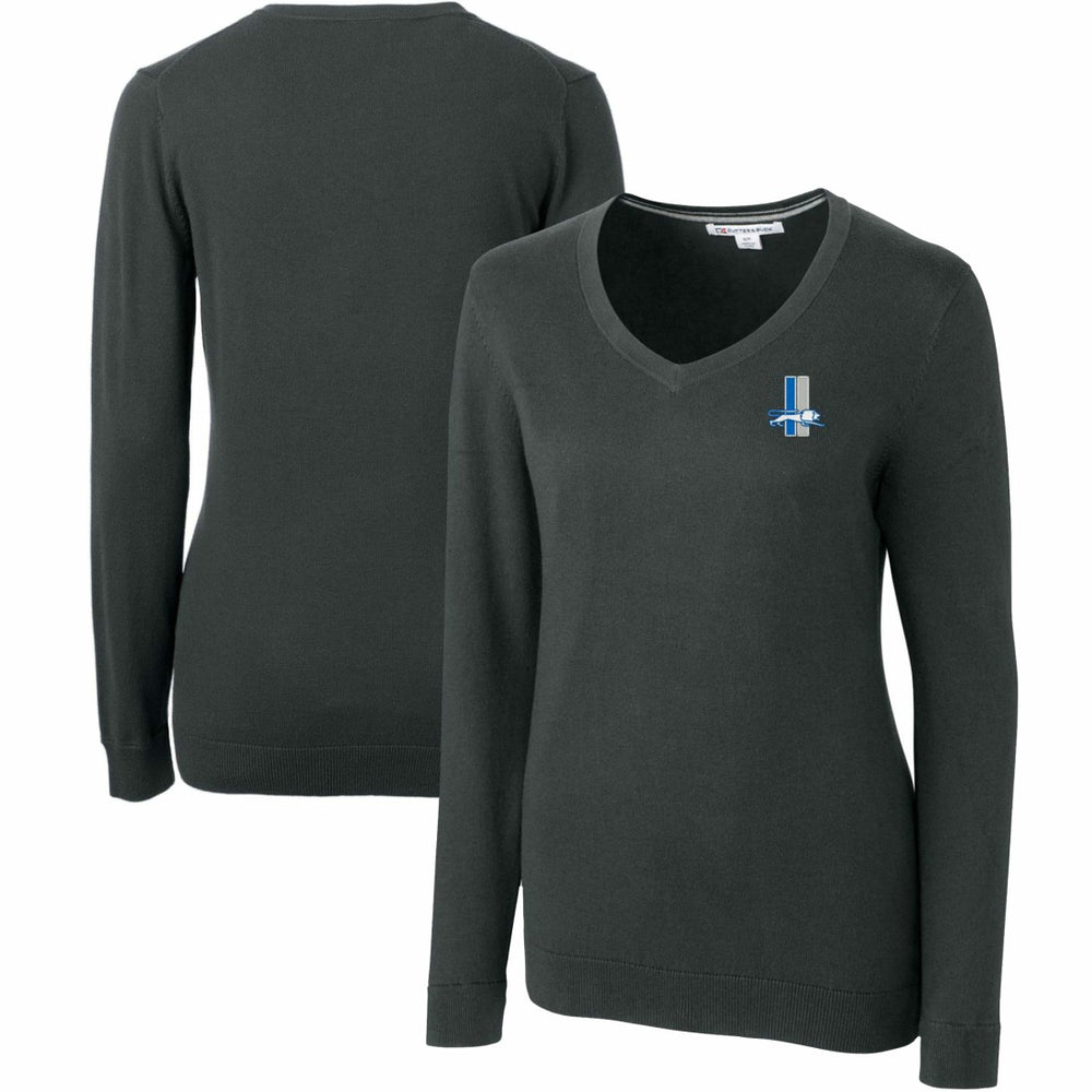 Detroit Lions Cutter & Buck Women's Throwback Logo Lakemont Tri-Blend V-Neck Sweater - Heather Charcoal