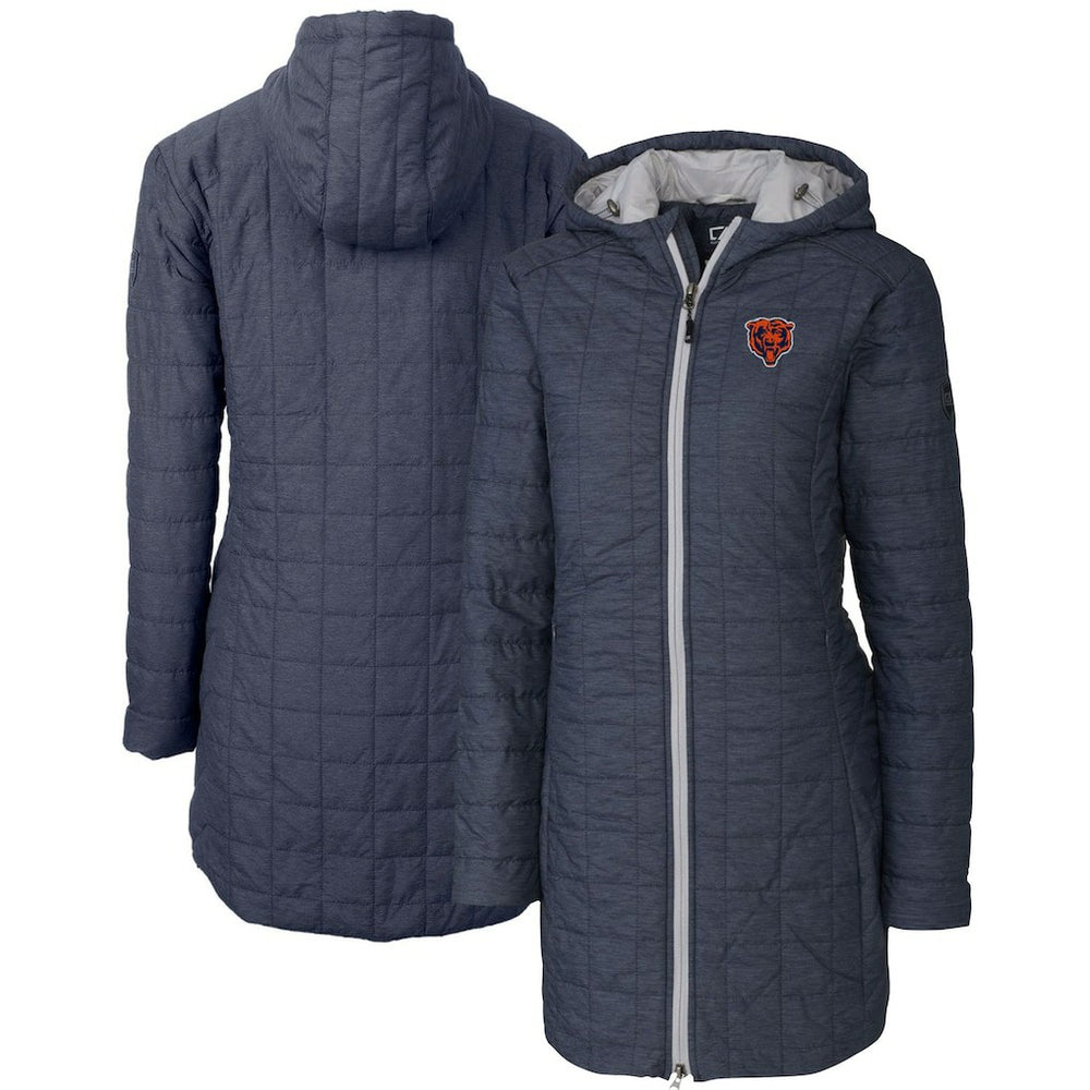 Chicago Bears Cutter & Buck Women's Throwback Logo Rainier Primaloft Eco Full-Zip Hoodie Long Coat - Heather Navy Hoodies