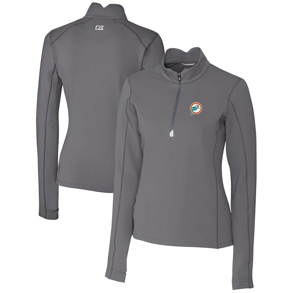 Miami Dolphins Cutter & Buck Women's Throwback Logo Traverse Stretch Quarter-Zip Pullover Top - Steel Pullover