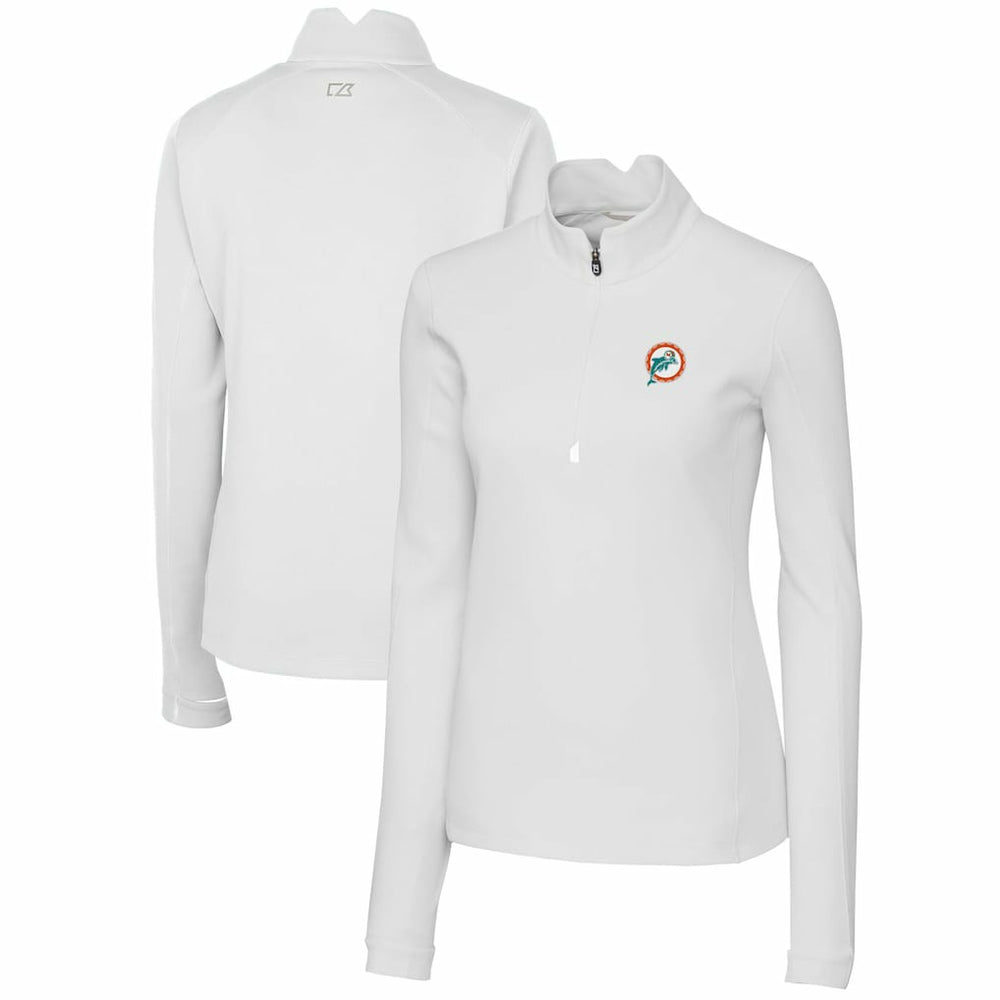 Miami Dolphins Cutter & Buck Women's Throwback Logo Traverse Stretch Quarter-Zip Pullover Top - White Pullover