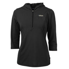 New York Jets Cutter & Buck Women's Throwback Logo Virtue Eco Pique 3/4 Sleeve Half-Zip Pullover Hoodie - Black Hoodies