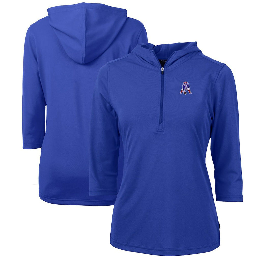 New England Patriots Cutter & Buck Women's Throwback Logo Virtue Eco Pique 3/4 Sleeve Half-Zip Pullover Hoodie - Royal Hoodies